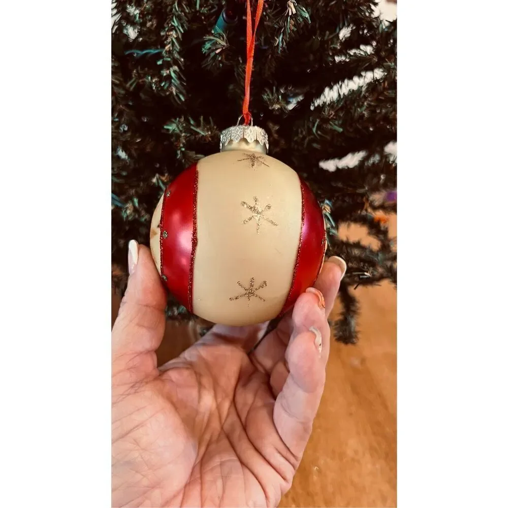 Vintage Christmas Ornament Flower Motifs On Red